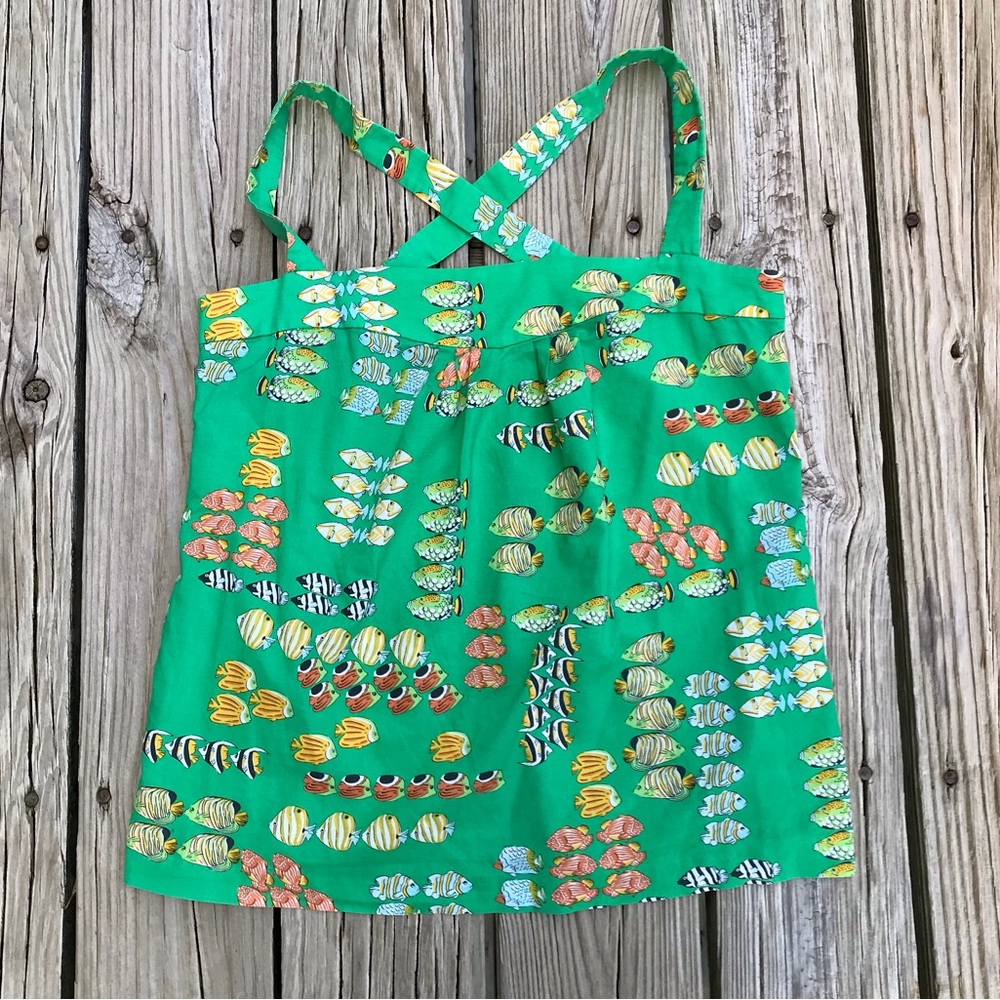 J. Crew Green Fish-Print Strappy Tank Top